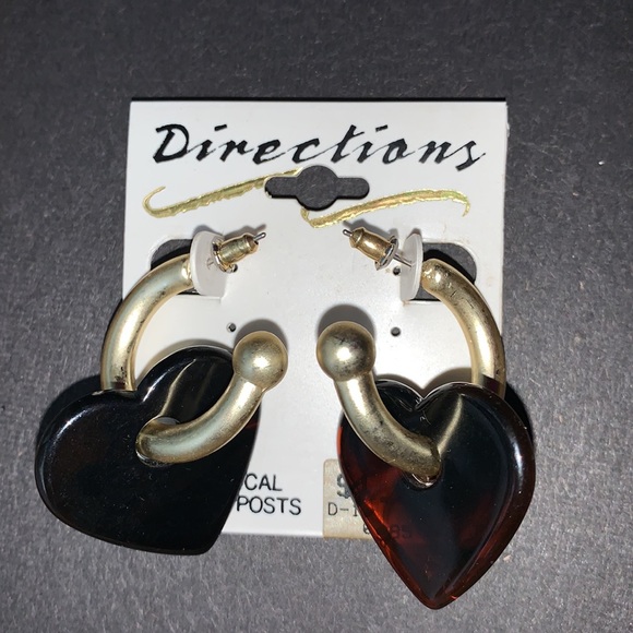 Rare Vintage large tortoise Shell heart metallic gold ring studs earrings NWT - Picture 4 of 8